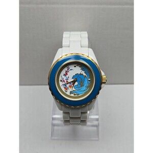 Met Museum Of Art Bleu Celeste Floral White Link Bracelet Watch New Battery
